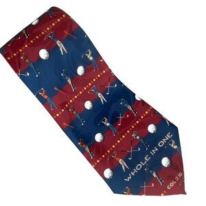Whole In One Golf-Themed Red BlueSilk Tie By Apostles Apparel Red/Blue 59x4